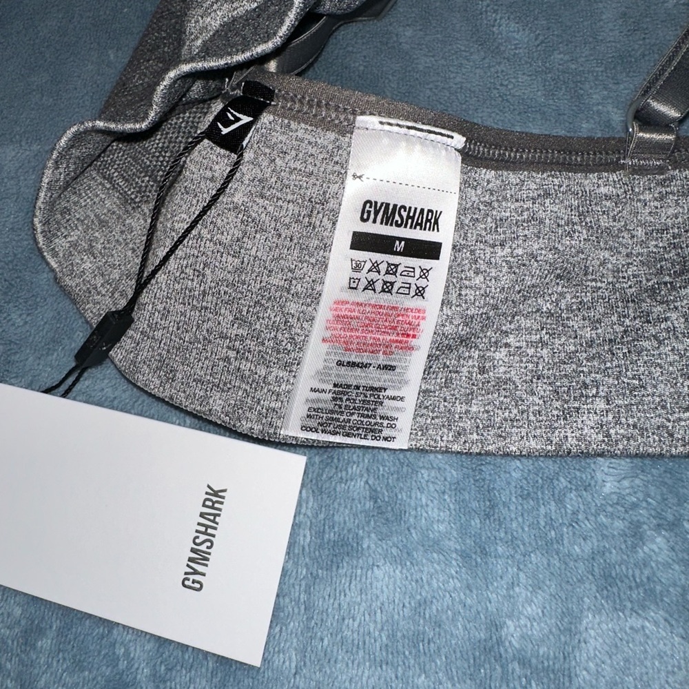 Gymshark Heather Gray Sports Bra with Pink Logo - Picture 6 of 9
